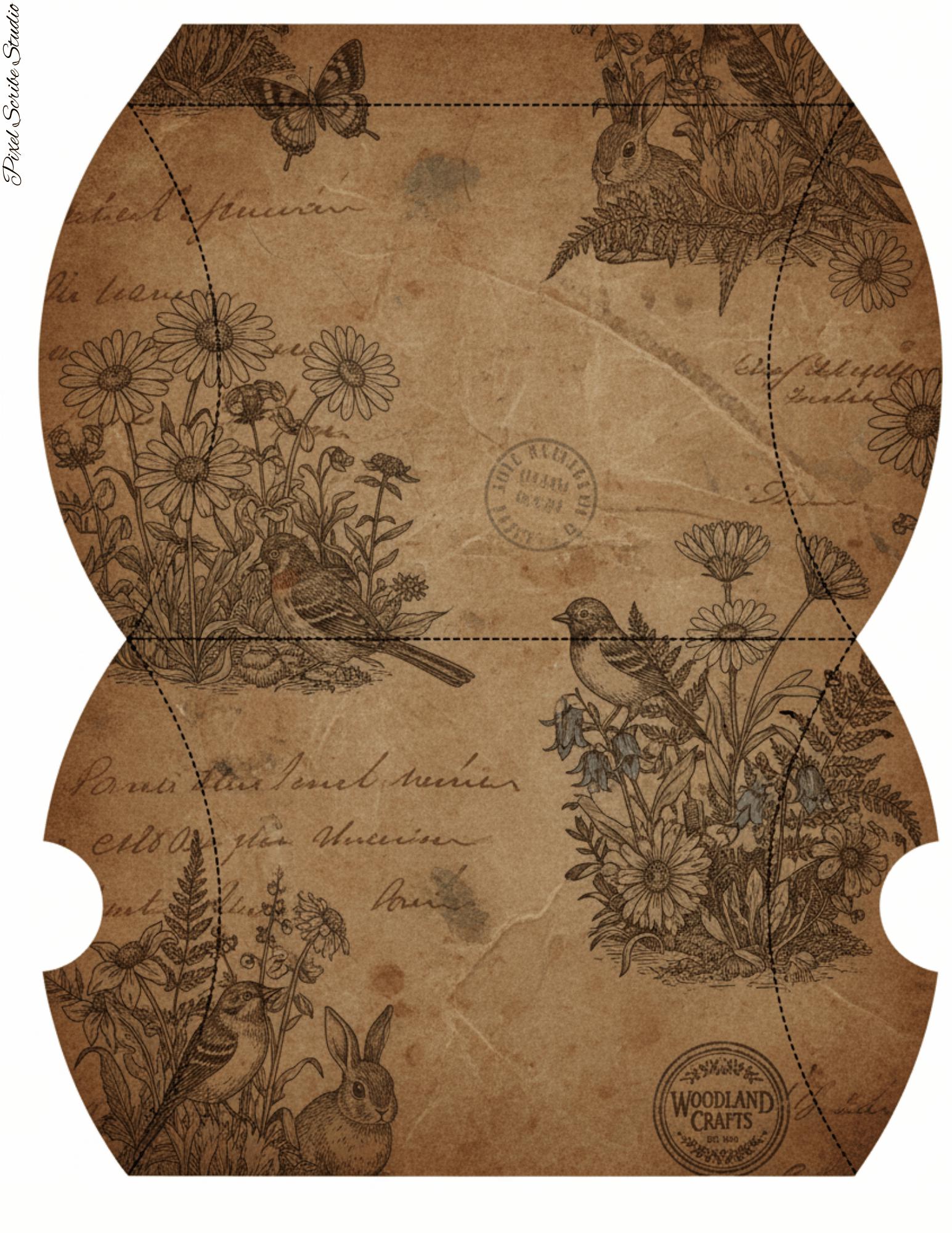 Woodland Archives Printable Ephemera Kit | Vintage Forest Junk Journal Bundle | Woodland Animals Tags Tickets Cards Bookmarks Pillow Box