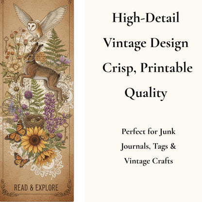 Woodland Journal Printable Kit | Vintage Forest Ephemera Set | Junk Journal Cards Tags Bookmarks Library Cards