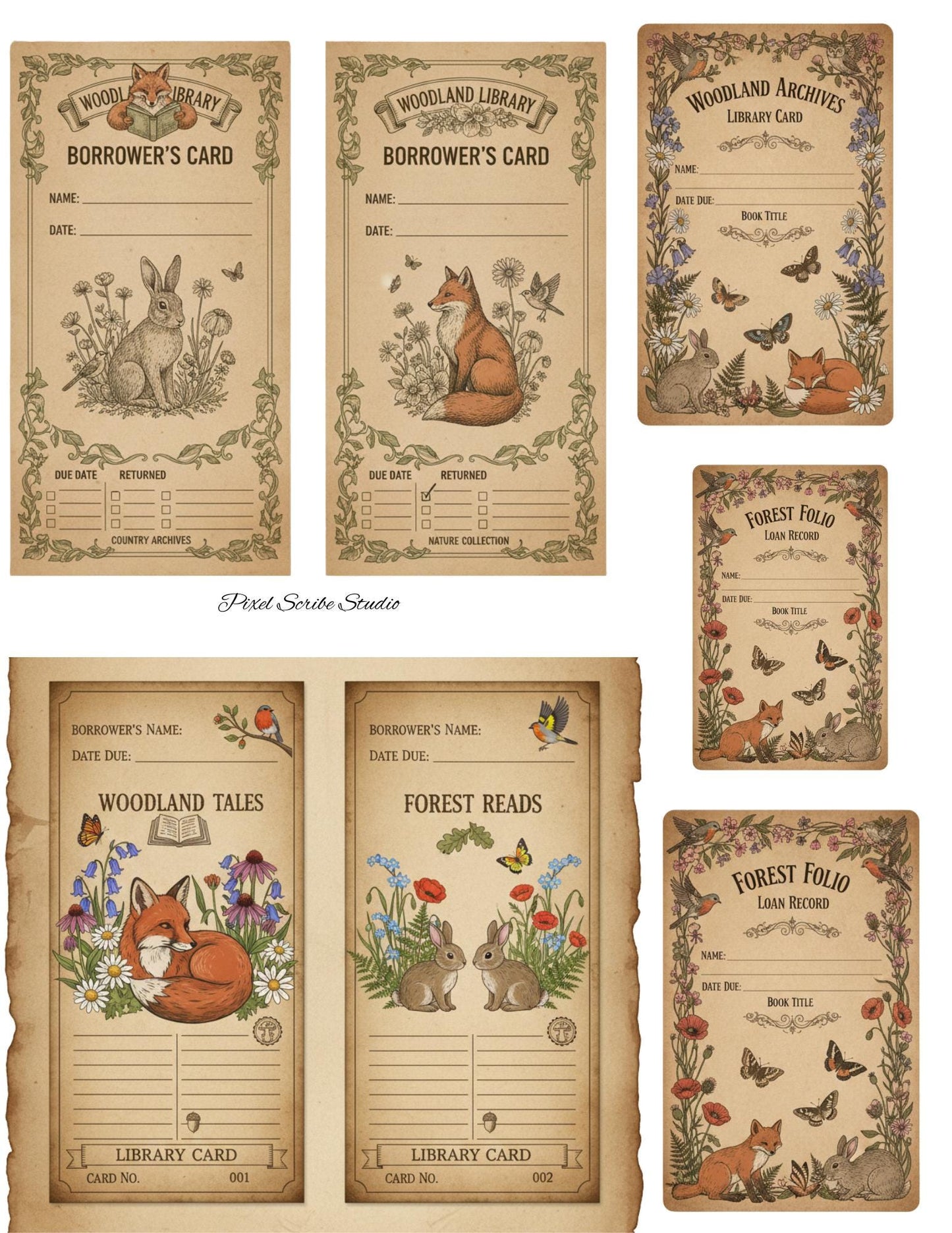 Woodland Wonders Printable Kit | Vintage Forest Journal Ephemera | Bookmarks Cards Tickets Tags