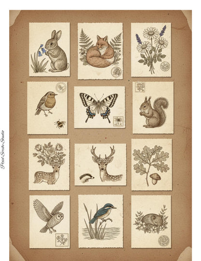 Woodland Wonders Printable Kit | Vintage Forest Journal Ephemera | Bookmarks Cards Tickets Tags