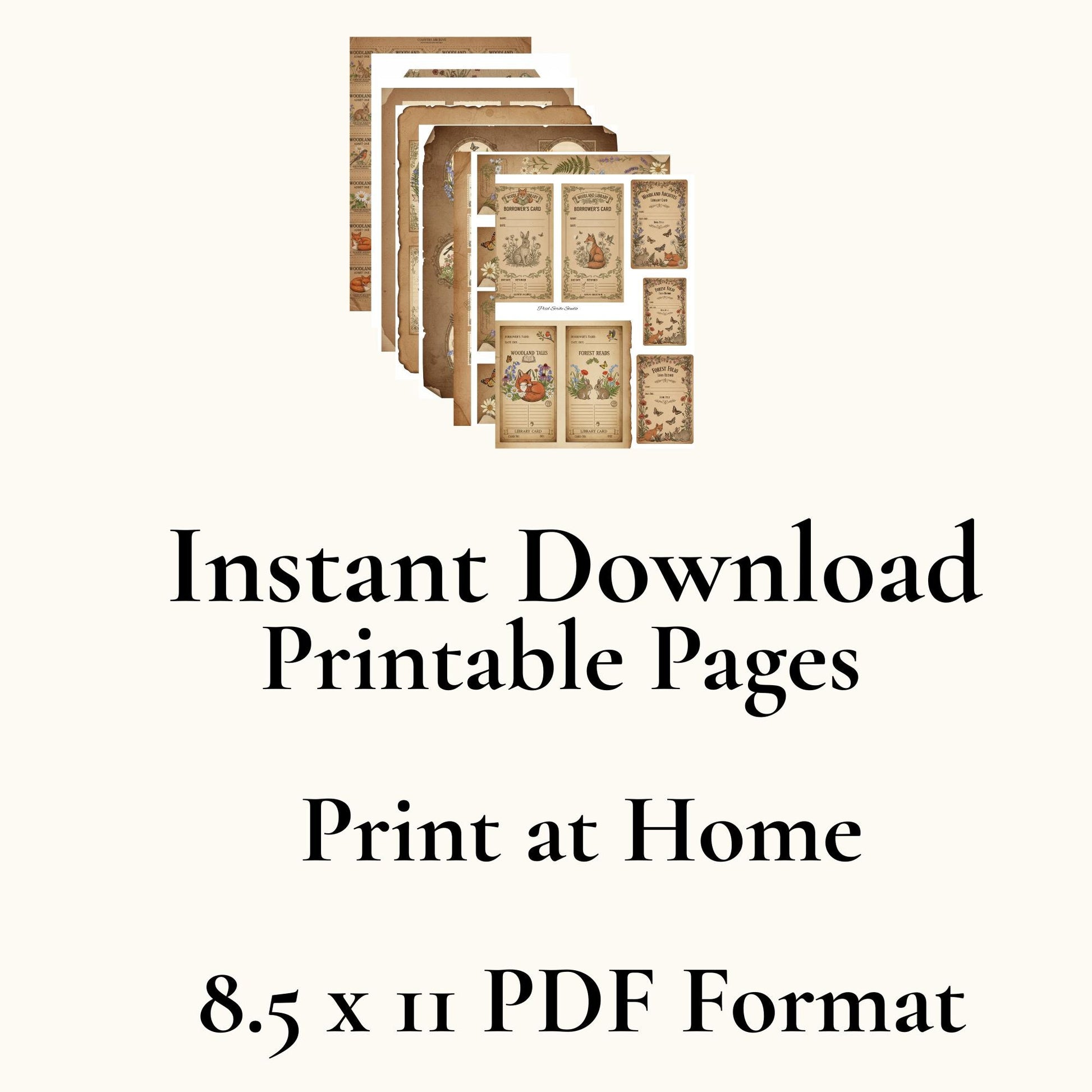 Woodland Wonders Printable Kit | Vintage Forest Journal Ephemera | Bookmarks Cards Tickets Tags