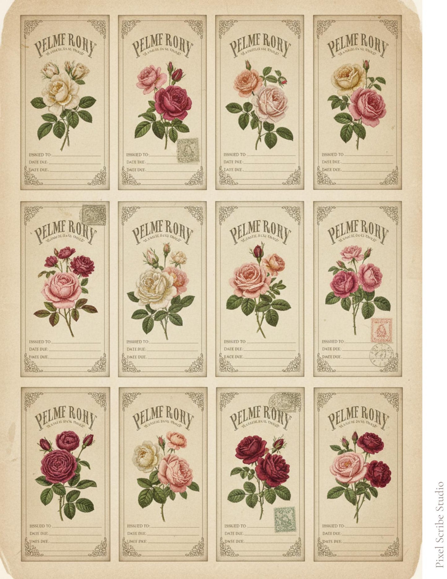 Victorian Rose Seed Packets Printable, 7 Page Junk Journal Kit, 60+ Vintage Floral Ephemera