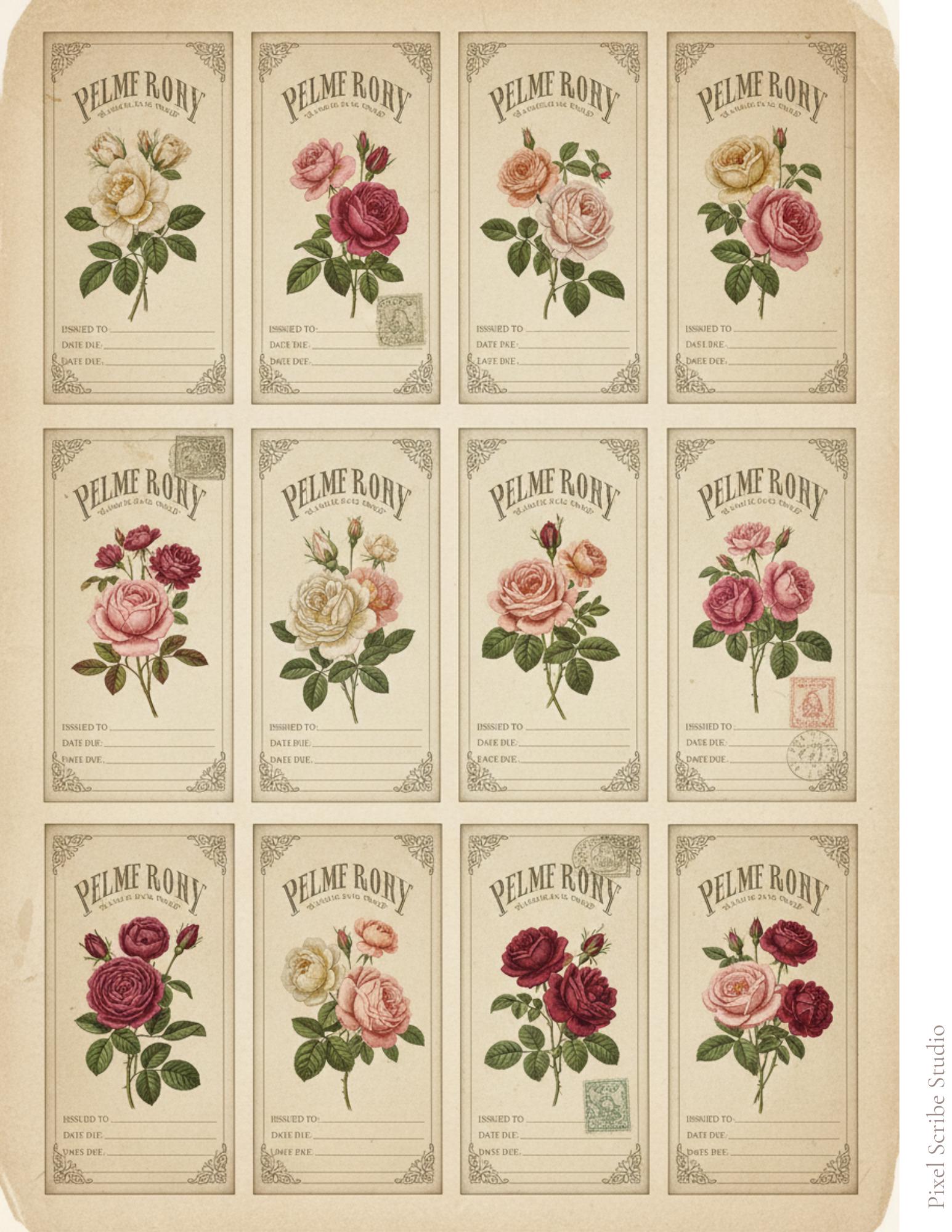 Victorian Rose Seed Packets Printable, 7 Page Junk Journal Kit, 60+ Vintage Floral Ephemera