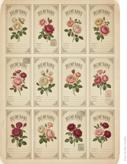 Victorian Rose Seed Packets Printable, 7 Page Junk Journal Kit, 60+ Vintage Floral Ephemera