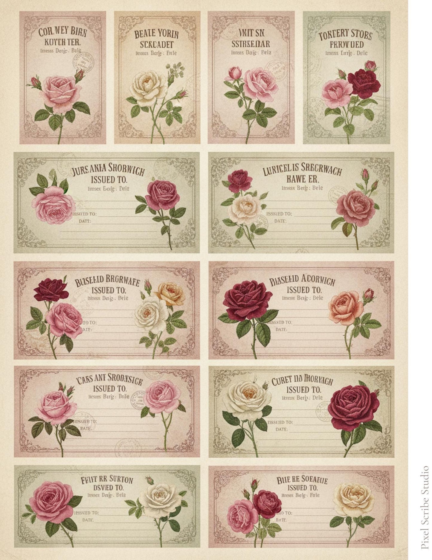 Victorian Rose Seed Packets Printable, 7 Page Junk Journal Kit, 60+ Vintage Floral Ephemera
