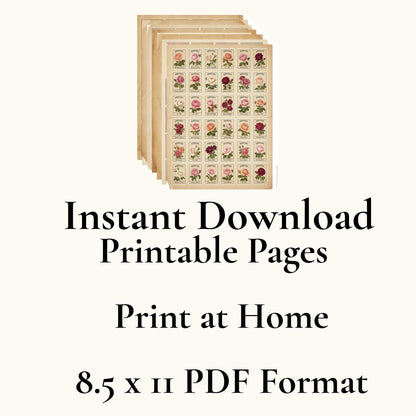 Victorian Rose Seed Packets Printable, 7 Page Junk Journal Kit, 60+ Vintage Floral Ephemera