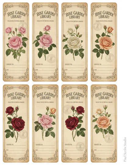Vintage Rose Labels Printable, Victorian Floral Tags, Junk Journal Labels, Botanical Ephemera Strips
