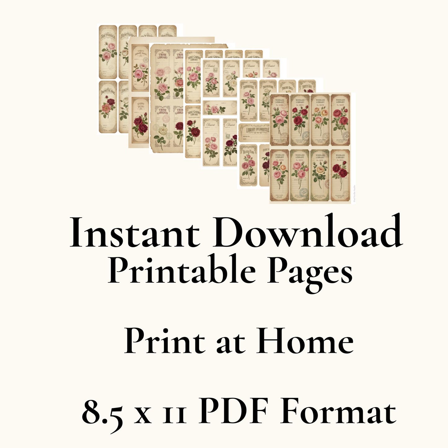 Vintage Rose Labels Printable, Victorian Floral Tags, Junk Journal Labels, Botanical Ephemera Strips