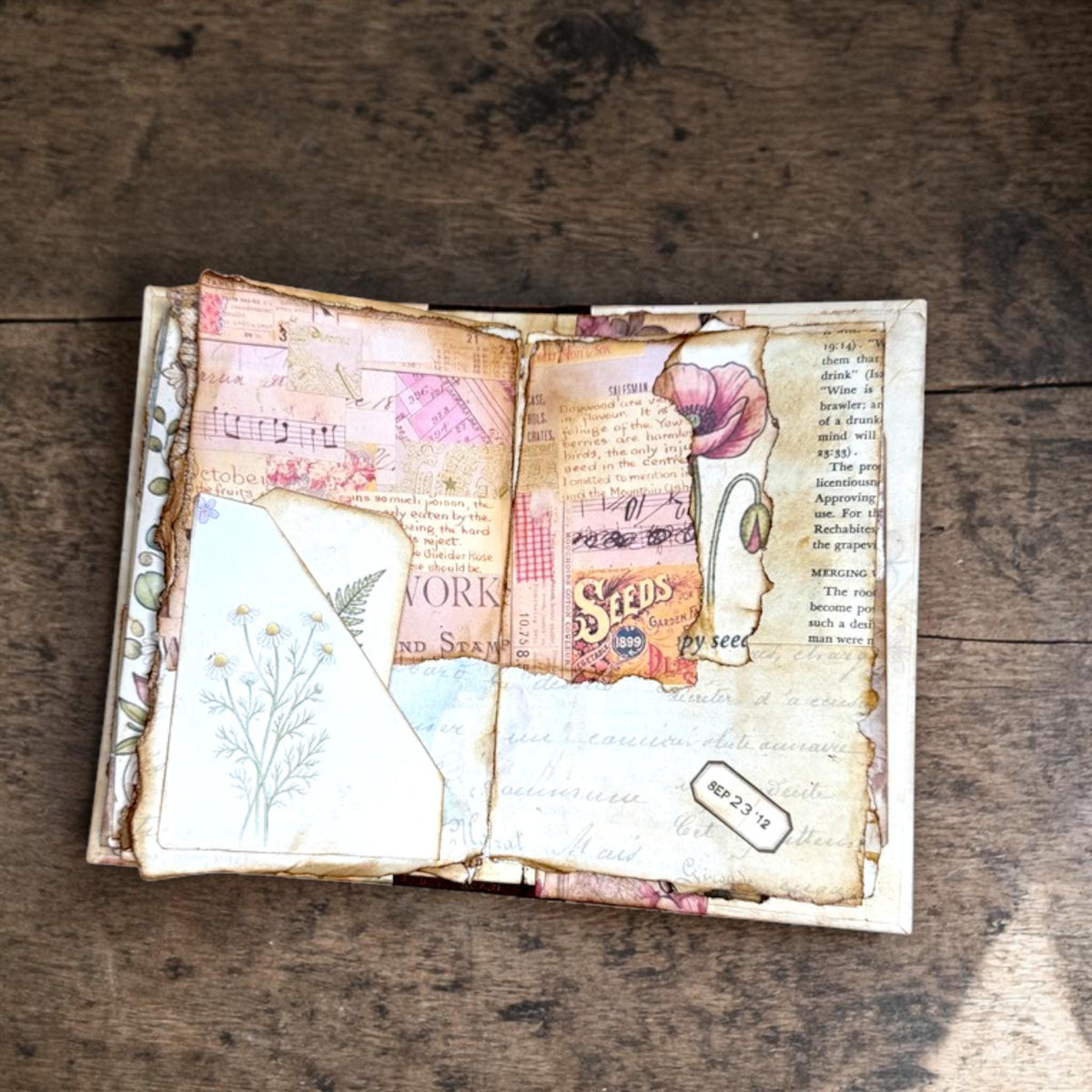 Mini Botanical Junk Journal | Handmade Vintage Floral Journal | 20 Pages with Pockets & Ephemera | Cottagecore Gift