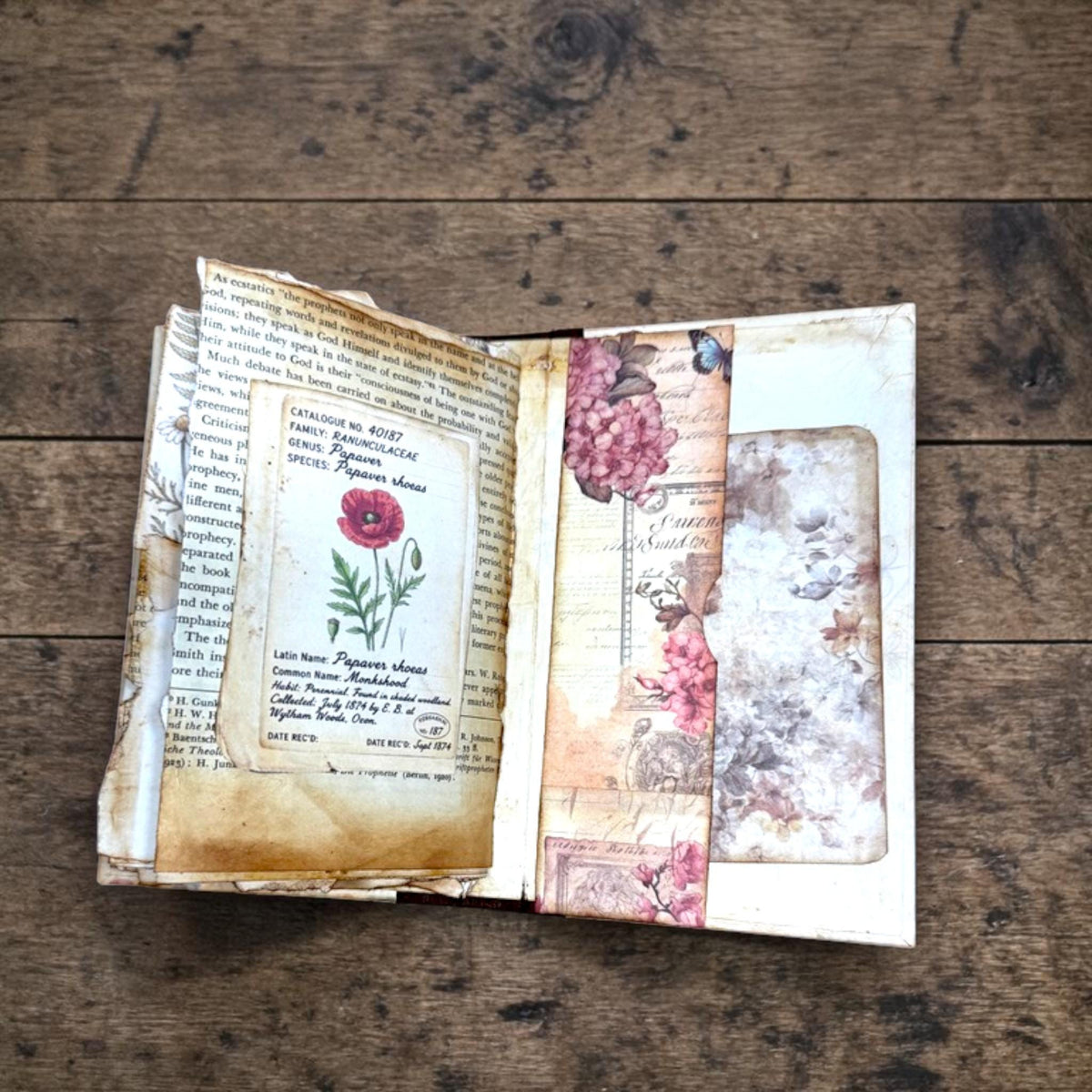 Mini Botanical Junk Journal | Handmade Vintage Floral Journal | 20 Pages with Pockets & Ephemera | Cottagecore Gift