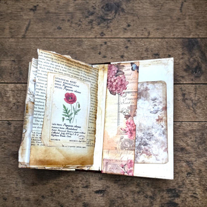 Mini Botanical Junk Journal | Handmade Vintage Floral Journal | 20 Pages with Pockets & Ephemera | Cottagecore Gift