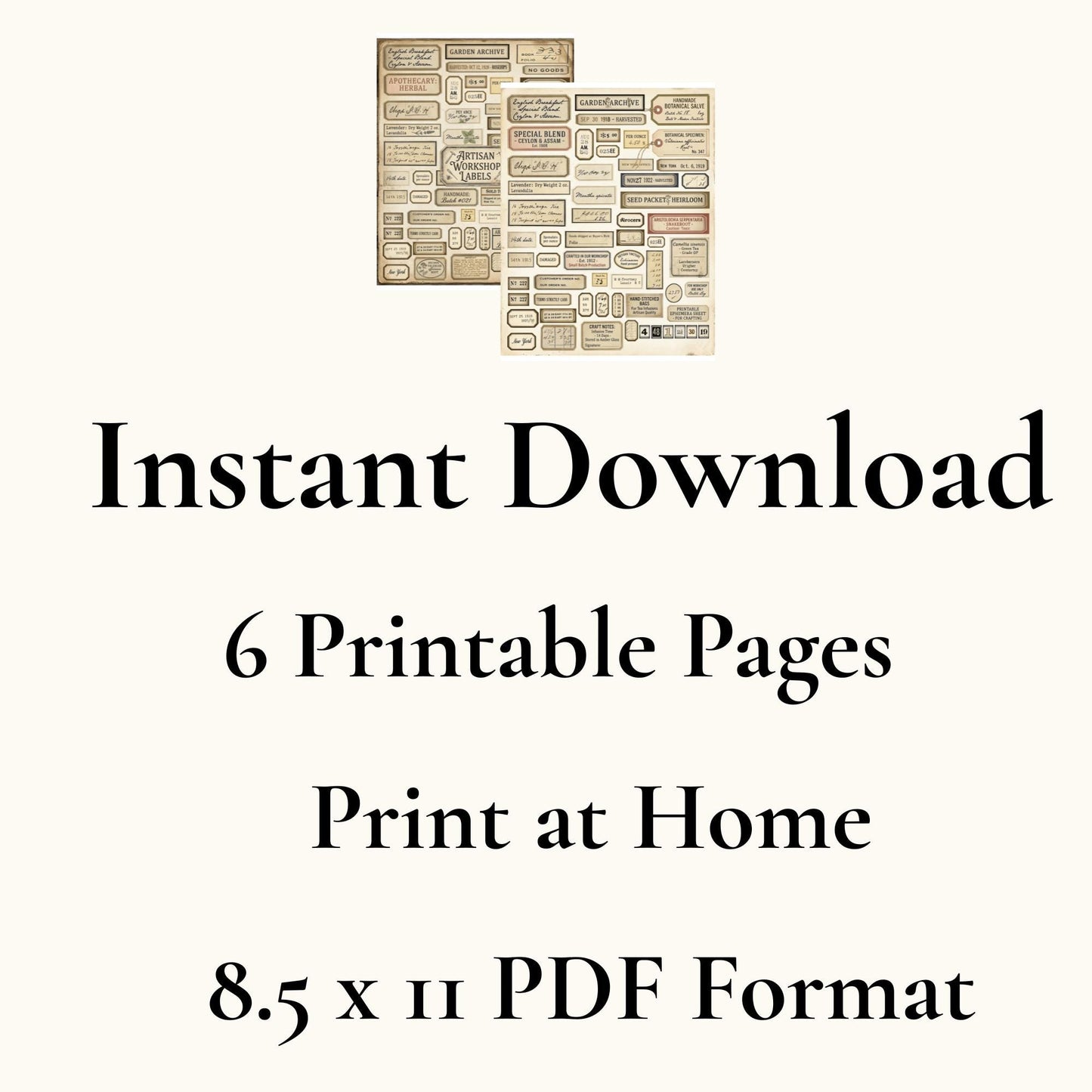 Vintage Botanical Labels Printable | Junk Journal Labels Kit | Planner Labels | Collage Ephemera PDF, 6 Pages, 120+ Labels
