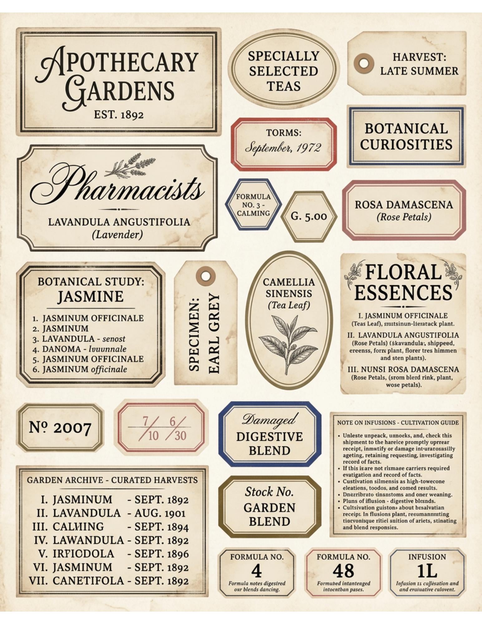 Vintage Botanical Labels Printable | Junk Journal Labels Kit | Planner Labels | Collage Ephemera PDF, 6 Pages, 120+ Labels