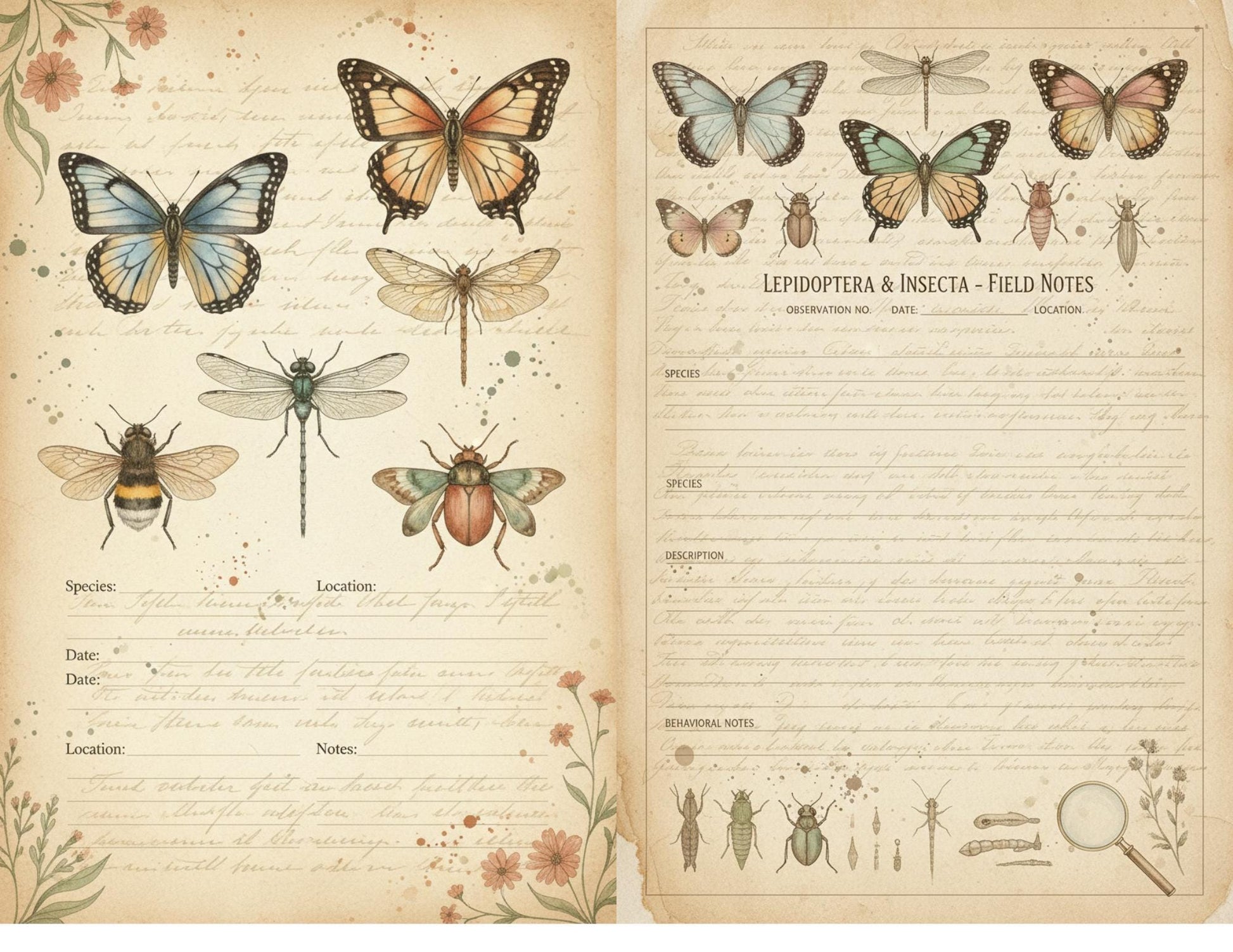 Botanical Field Notes – Flora & Fauna Journal Kit | Vintage Nature Printable Pages