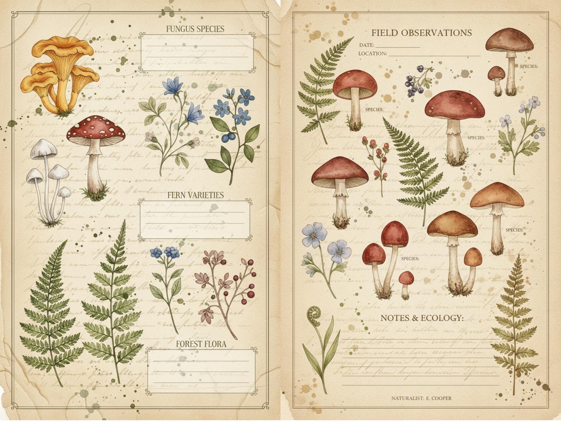 Botanical Field Notes – Flora & Fauna Journal Kit | Vintage Nature Printable Pages