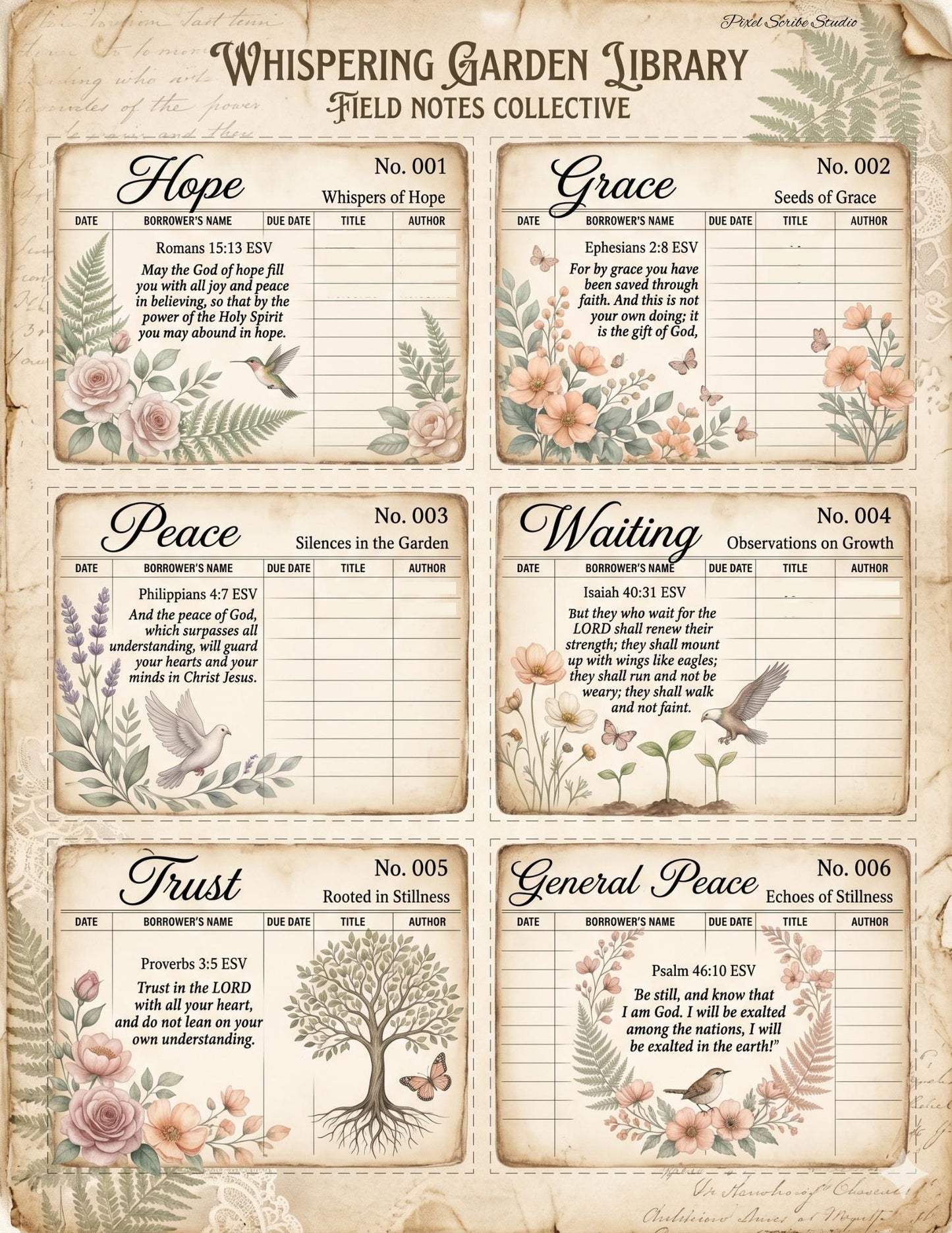 Botanical Field Notes – Ephemera Collection (100+ Pieces) | Printable Bible Journal Elements | Vintage Floral Tags, Pockets & Cards