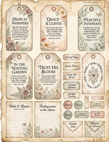 Botanical Field Notes – Ephemera Collection (100+ Pieces) | Printable Bible Journal Elements | Vintage Floral Tags, Pockets & Cards