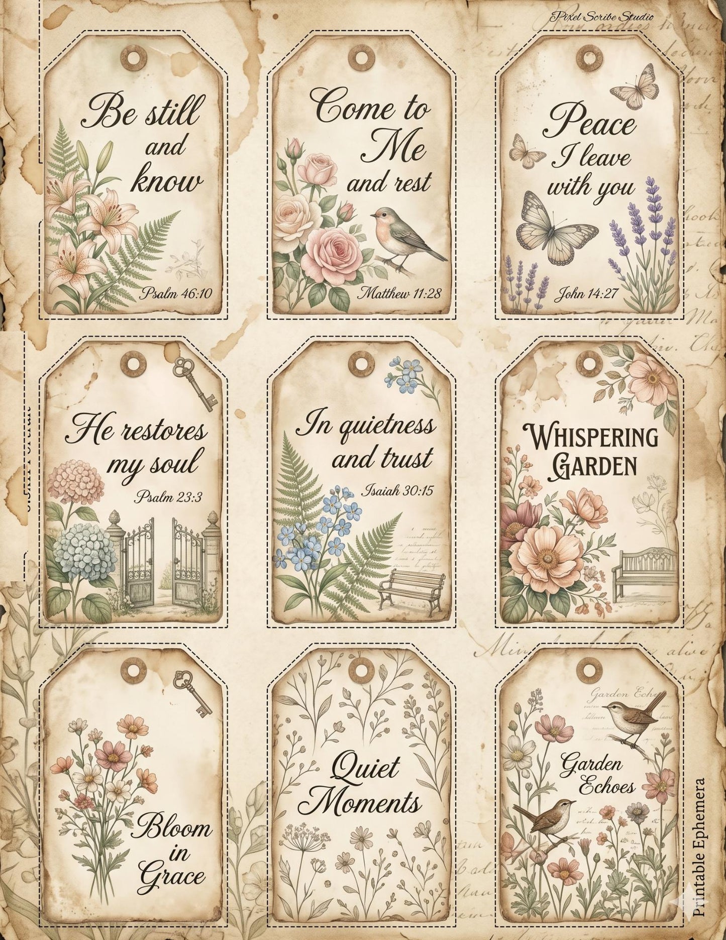 Botanical Field Notes – Ephemera Collection (100+ Pieces) | Printable Bible Journal Elements | Vintage Floral Tags, Pockets & Cards