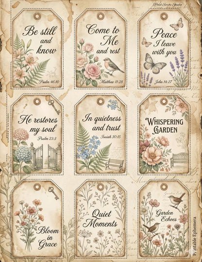 Botanical Field Notes – Ephemera Collection (100+ Pieces) | Printable Bible Journal Elements | Vintage Floral Tags, Pockets & Cards