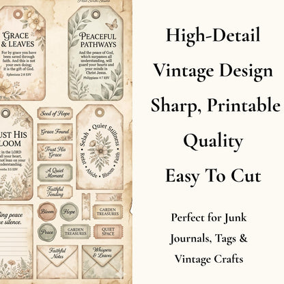 Botanical Field Notes – Ephemera Collection (100+ Pieces) | Printable Bible Journal Elements | Vintage Floral Tags, Pockets & Cards