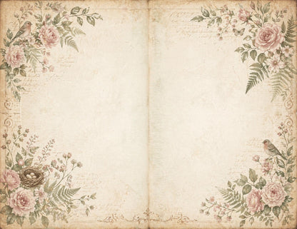 Botanical Field Notes – Journal Pages Set (12 Pages) | Vintage Floral Junk Journal Pages | Garden Papers Printable | Instant Download