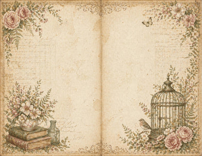 Botanical Field Notes – Journal Pages Set (12 Pages) | Vintage Floral Junk Journal Pages | Garden Papers Printable | Instant Download