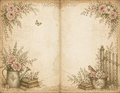 Botanical Field Notes – Journal Pages Set (12 Pages) | Vintage Floral Junk Journal Pages | Garden Papers Printable | Instant Download