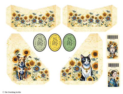 Botanical Field Notes – Kintsugi Sunflower Ladies | 8 Printable Junk Journal Pages | Digital Folio Kit