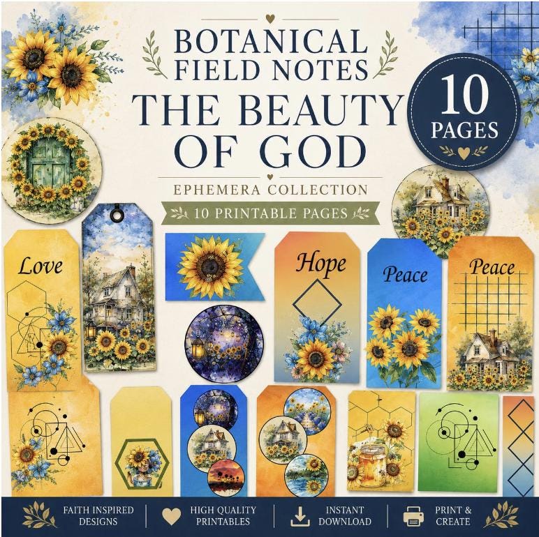 The Beauty of God & Sunflowers Mega Bundle | 70 Printable Junk Journal Pages | Faith-Based Ephemera Kit | Scripture Journal Download