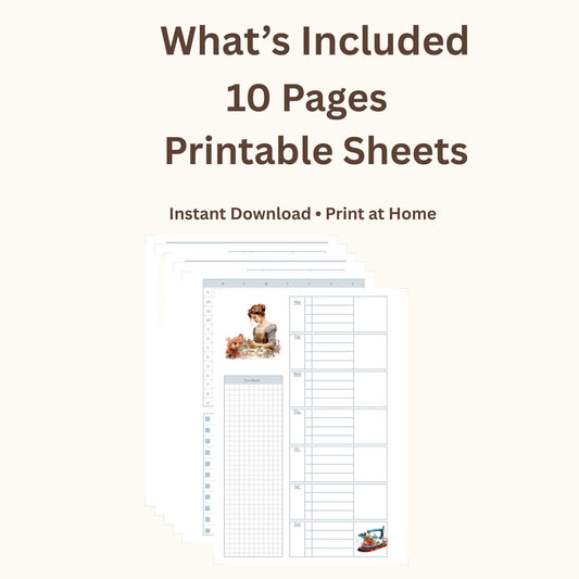 The Seamstress’s Diary – Printable Sewing-Themed Planner, 10-Page Digital Organizer, Vintage Stitching Design, Weekly & Project Pages