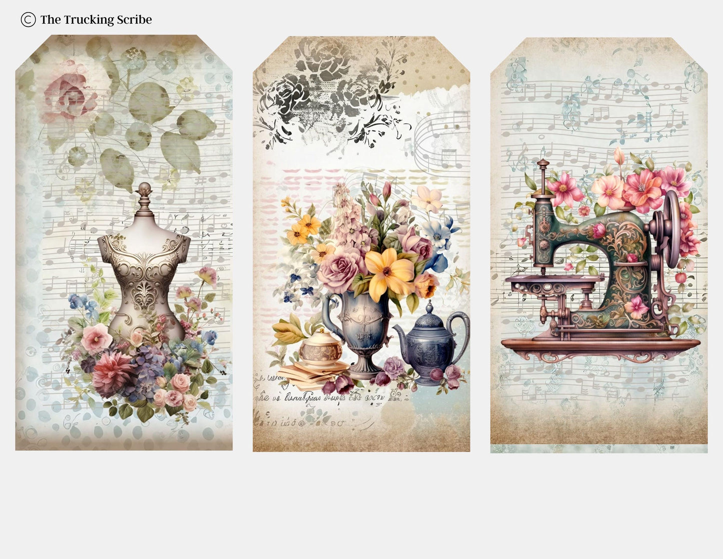 The Seamstress’s Diary: Chronicles of Creativity, Ephemera Pack, Vintage Sewing Junk Journal Kit, Tags, Tickets & Floral Sewing Elements