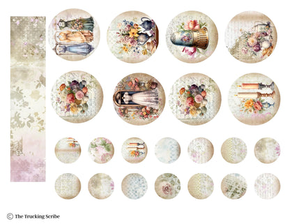 The Seamstress’s Diary: Chronicles of Creativity, Ephemera Pack, Vintage Sewing Junk Journal Kit, Tags, Tickets & Floral Sewing Elements