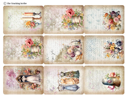 The Seamstress’s Diary: Chronicles of Creativity, Ephemera Pack, Vintage Sewing Junk Journal Kit, Tags, Tickets & Floral Sewing Elements