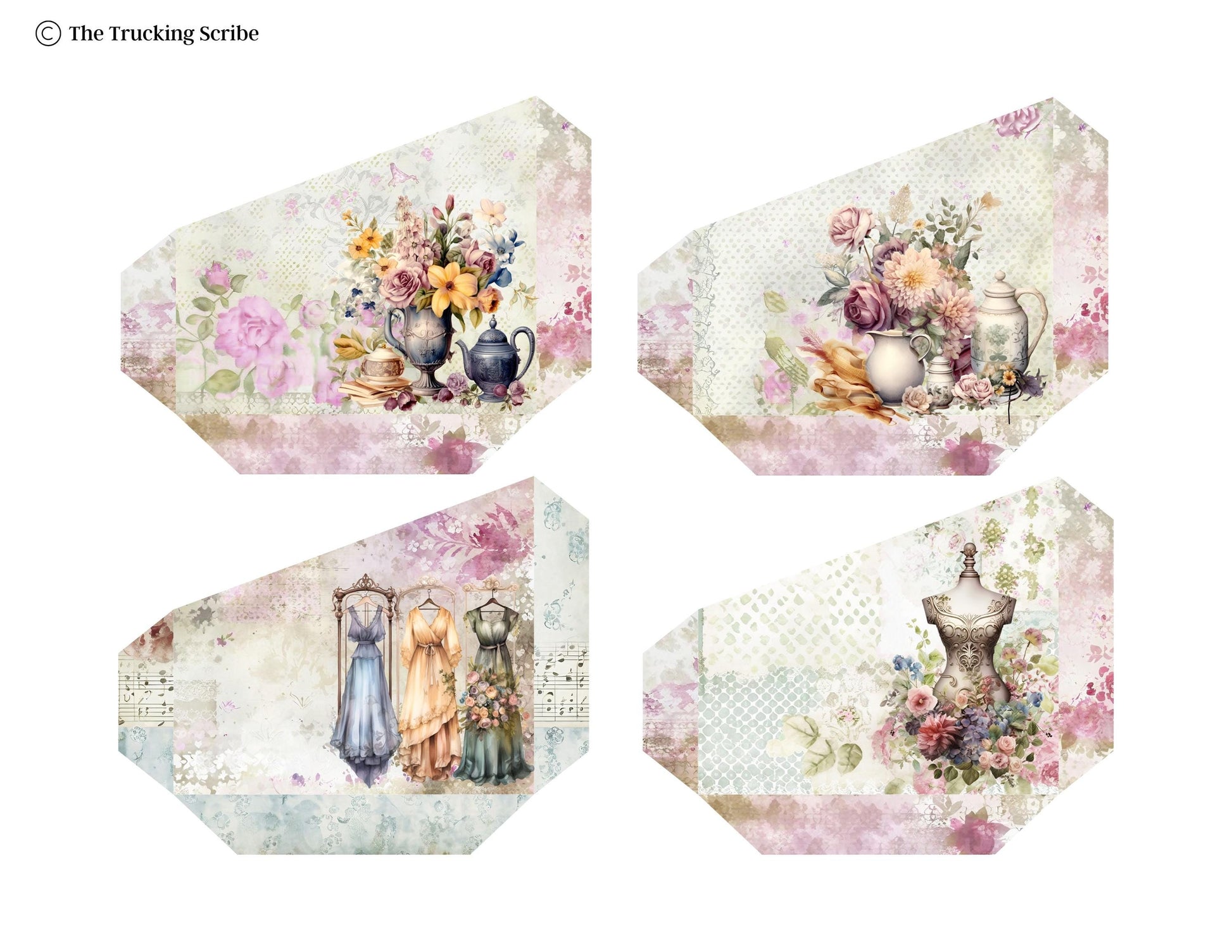 The Seamstress’s Diary: Chronicles of Creativity, Ephemera Pack, Vintage Sewing Junk Journal Kit, Tags, Tickets & Floral Sewing Elements