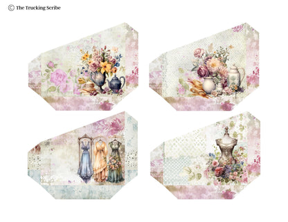 The Seamstress’s Diary: Chronicles of Creativity, Ephemera Pack, Vintage Sewing Junk Journal Kit, Tags, Tickets & Floral Sewing Elements