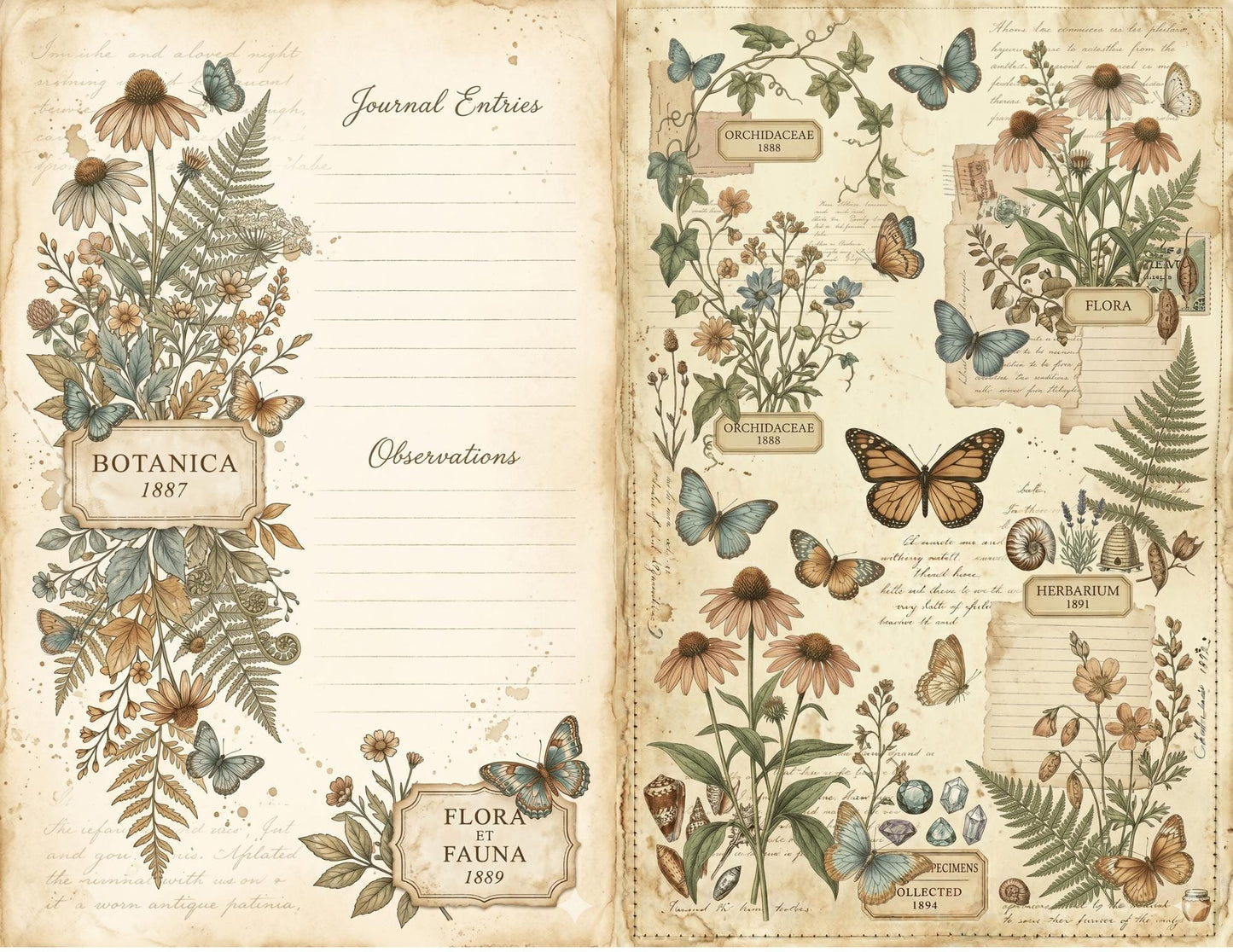 Victorian Naturalist Junk Journal Kit | Botanical Field Notes Printable | Vintage Ephemera Journal Pages | Instant Download Digital Kit