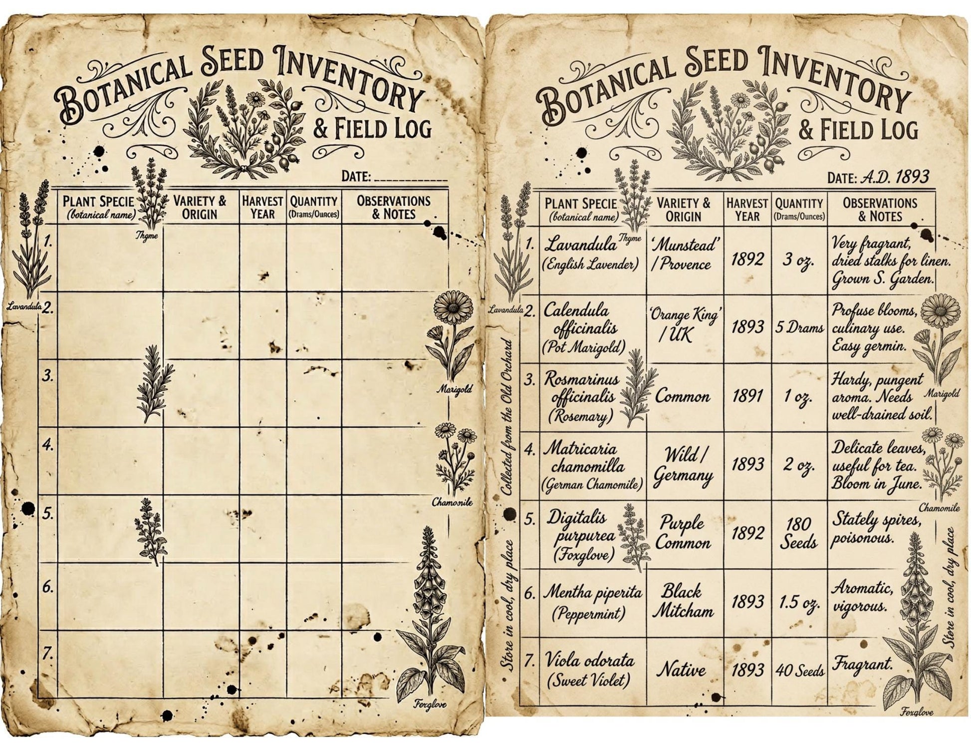 Victorian Naturalist Junk Journal Kit | Botanical Field Notes Printable | Vintage Ephemera Journal Pages | Instant Download Digital Kit