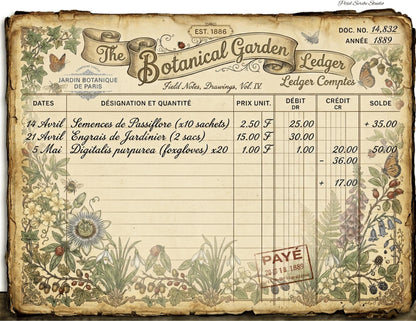 Vintage Botanical Bird Journal Pages Printable | Robin Blue Tit Nature Ephemera | Bee Butterfly Ledger Pages | Digital Download