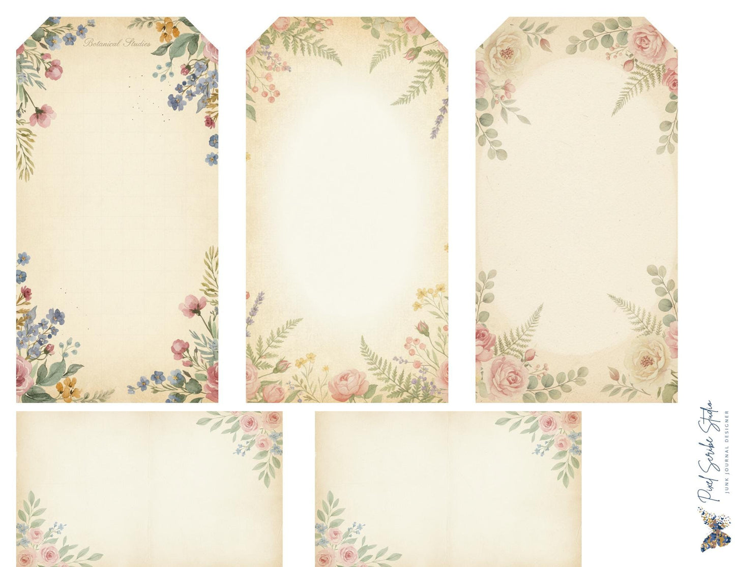Whispering Garden Printable Junk Journal Kit | 7 Pages | 200+ Botanical Labels Tags Envelopes Ephemera