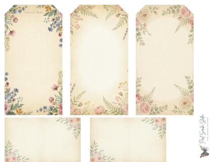 Whispering Garden Printable Junk Journal Kit | 7 Pages | 200+ Botanical Labels Tags Envelopes Ephemera