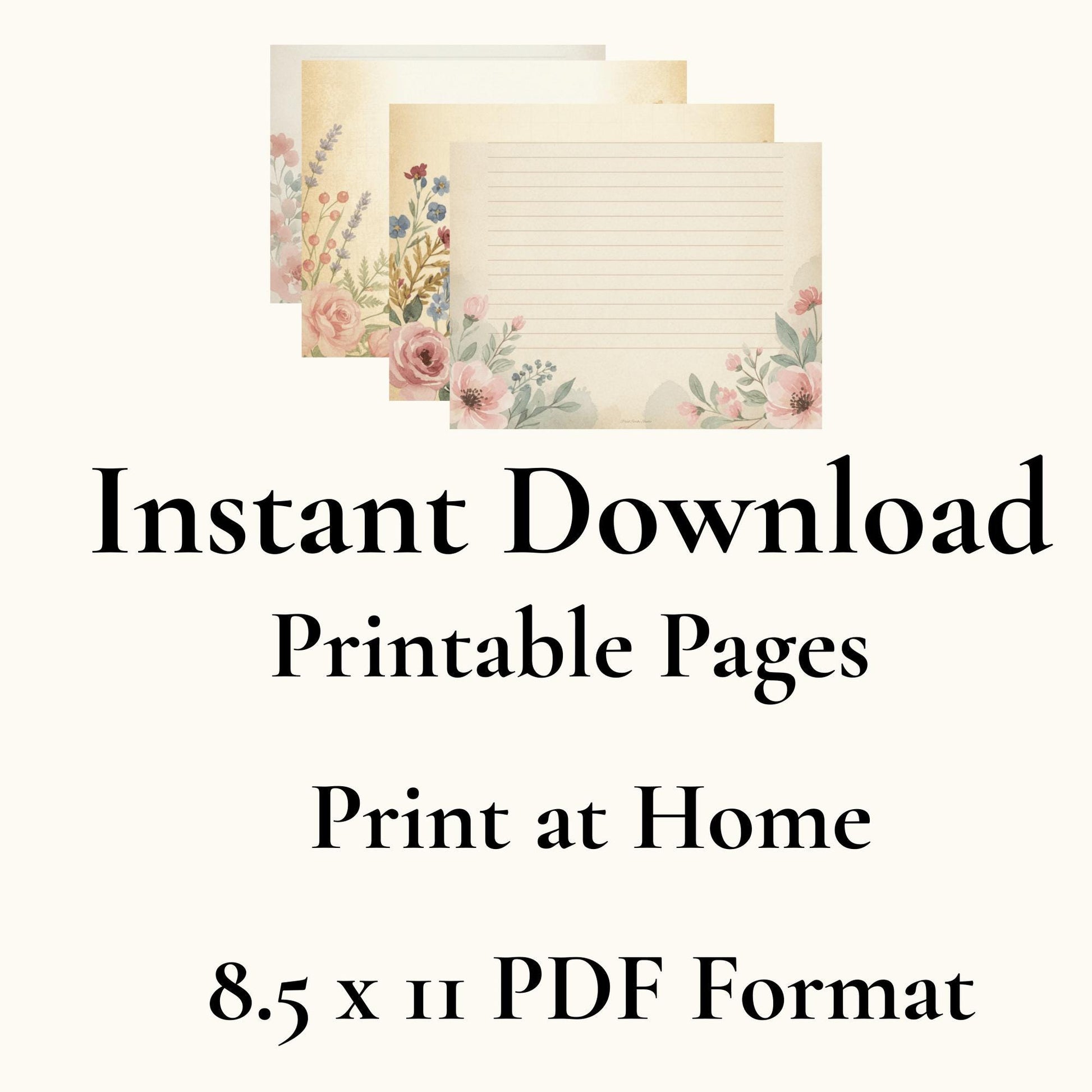 Whispering Garden Printable Journal Pages | 13 Floral Background Pages | Junk Journal Inserts | Planner Pages | Sage Rose Digital Kit
