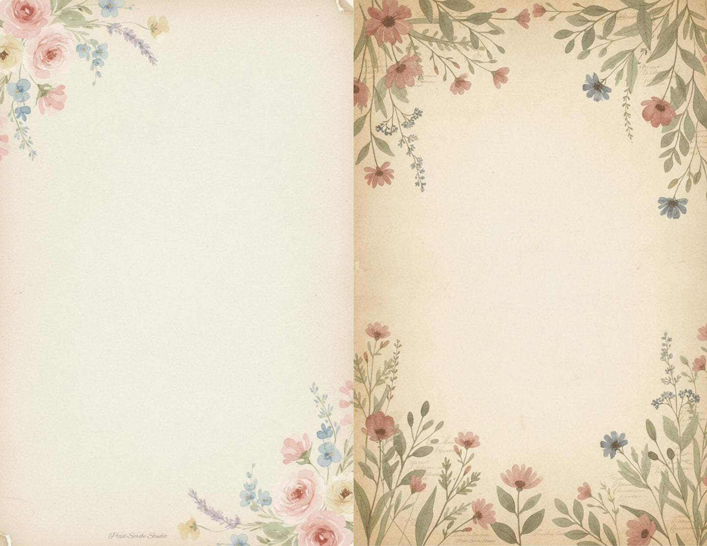 Whispering Garden Printable Journal Pages | 13 Floral Background Pages | Junk Journal Inserts | Planner Pages | Sage Rose Digital Kit