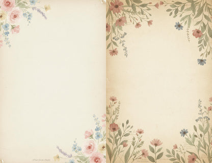 Whispering Garden Printable Journal Pages | 13 Floral Background Pages | Junk Journal Inserts | Planner Pages | Sage Rose Digital Kit