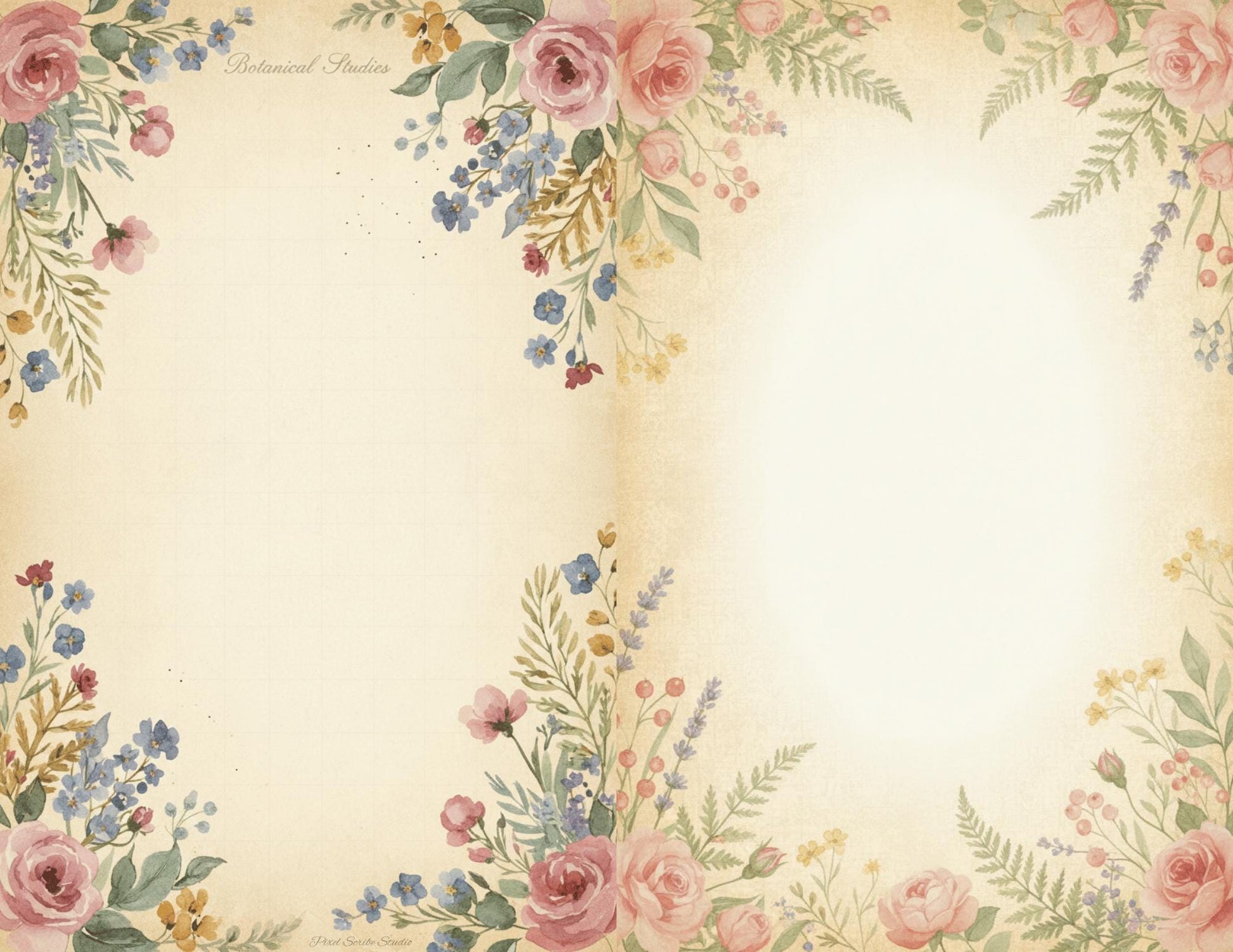 Whispering Garden Printable Journal Pages | 13 Floral Background Pages | Junk Journal Inserts | Planner Pages | Sage Rose Digital Kit