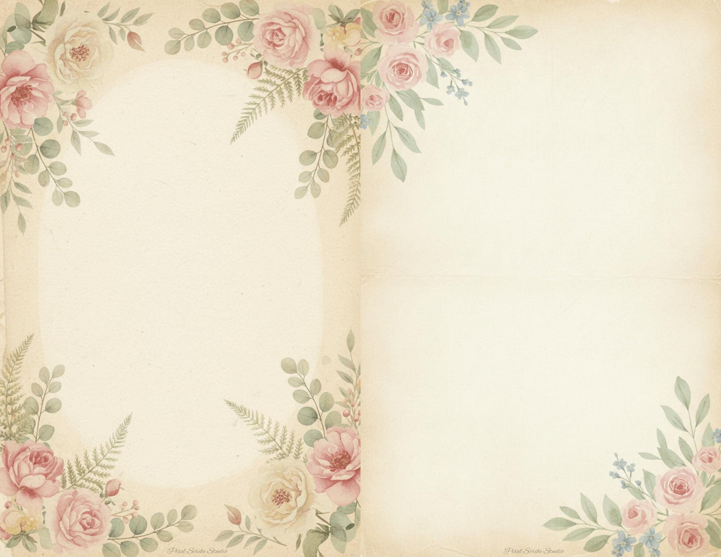 Whispering Garden Printable Journal Pages | 13 Floral Background Pages | Junk Journal Inserts | Planner Pages | Sage Rose Digital Kit