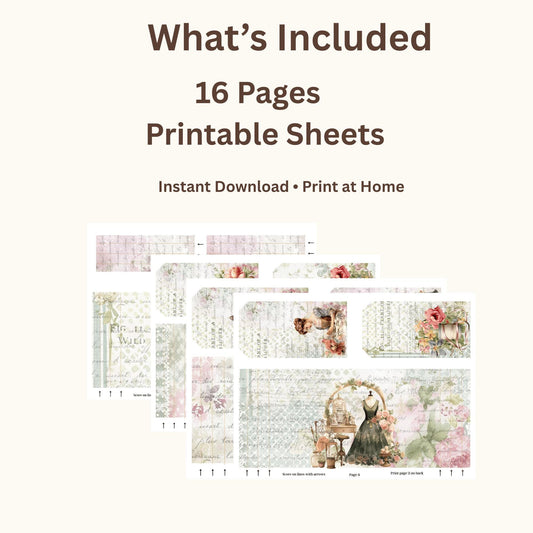 The Seamstress’s Diary Printable Junk Journal Kit | Vintage Sewing Ephemera Folio | 16 Page Digital Download | Tags Pockets Journal Pages