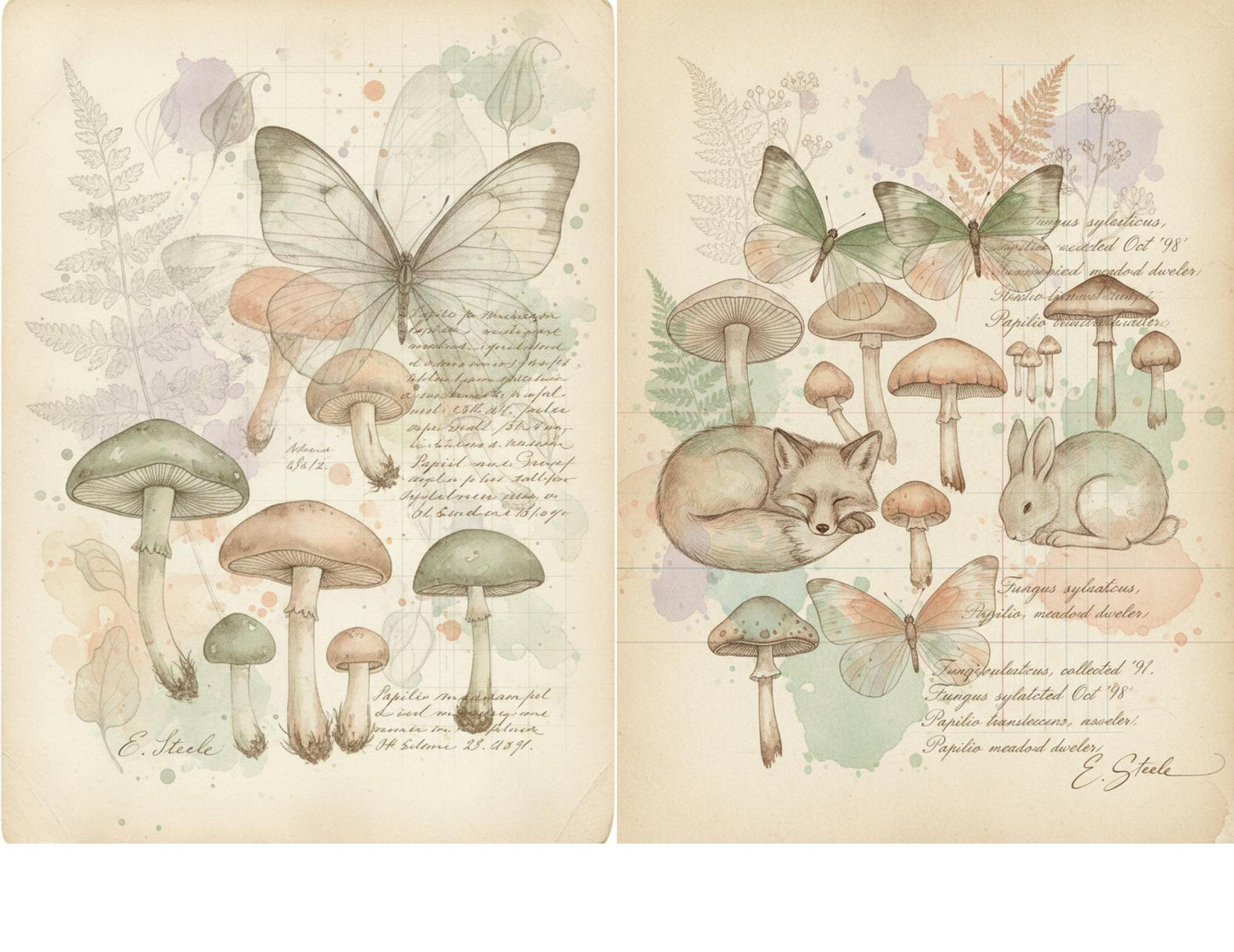 Peach & Sage Botanical Background Papers | Vintage Watercolor Nature Printable Pages | Junk Journal Collage Papers