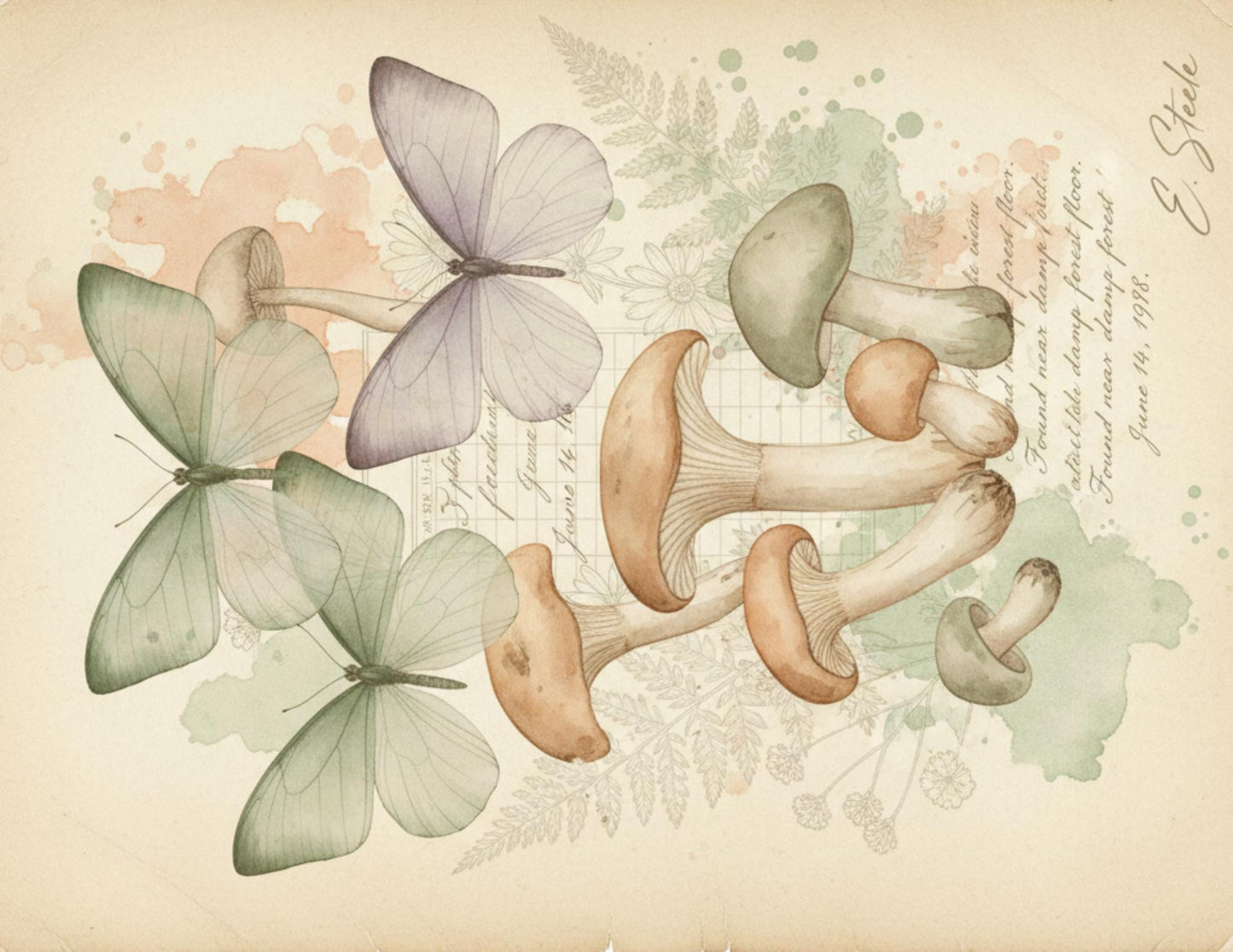 Peach & Sage Botanical Background Papers | Vintage Watercolor Nature Printable Pages | Junk Journal Collage Papers