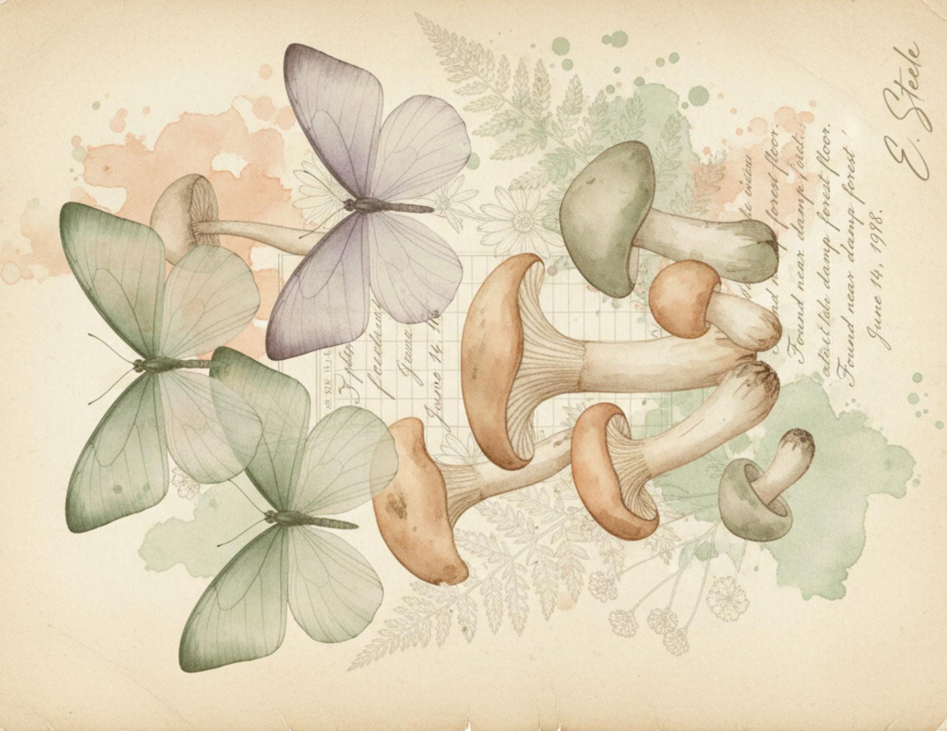Peach & Sage Botanical Background Papers | Vintage Watercolor Nature Printable Pages | Junk Journal Collage Papers
