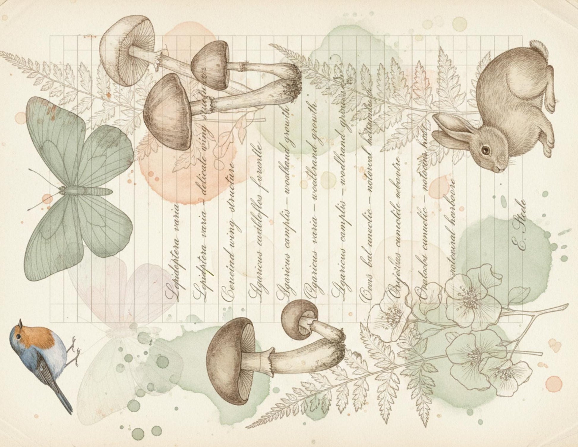 Peach & Sage Botanical Background Papers | Vintage Watercolor Nature Printable Pages | Junk Journal Collage Papers
